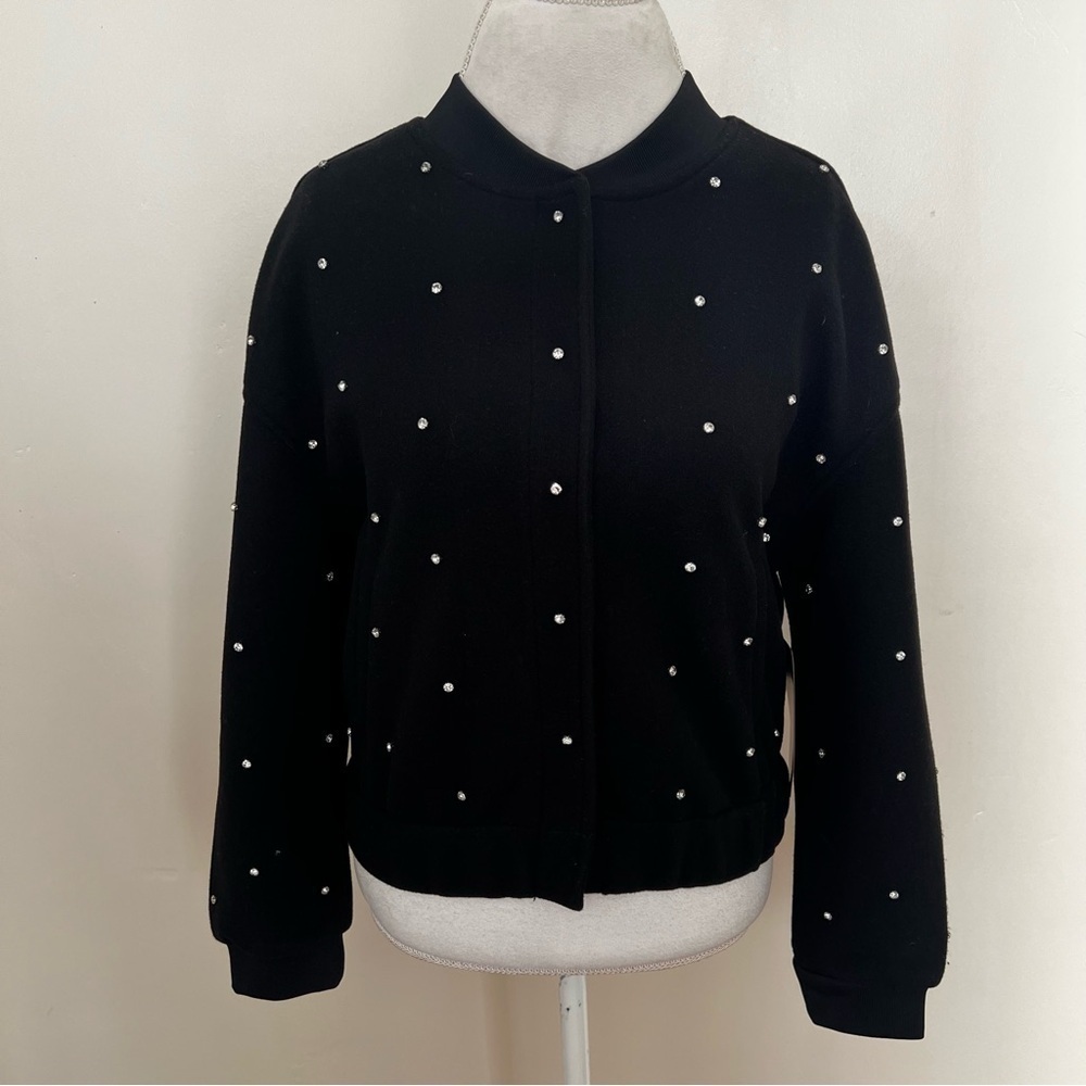 Miss Posh Black Bomber Jacket with Sparkling Crystal Embellishments - NWT - XS - Picture 2 of 10